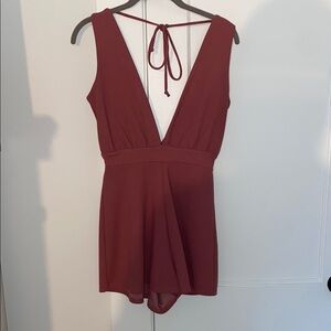 Deep V-Neck Burgundy Romper
